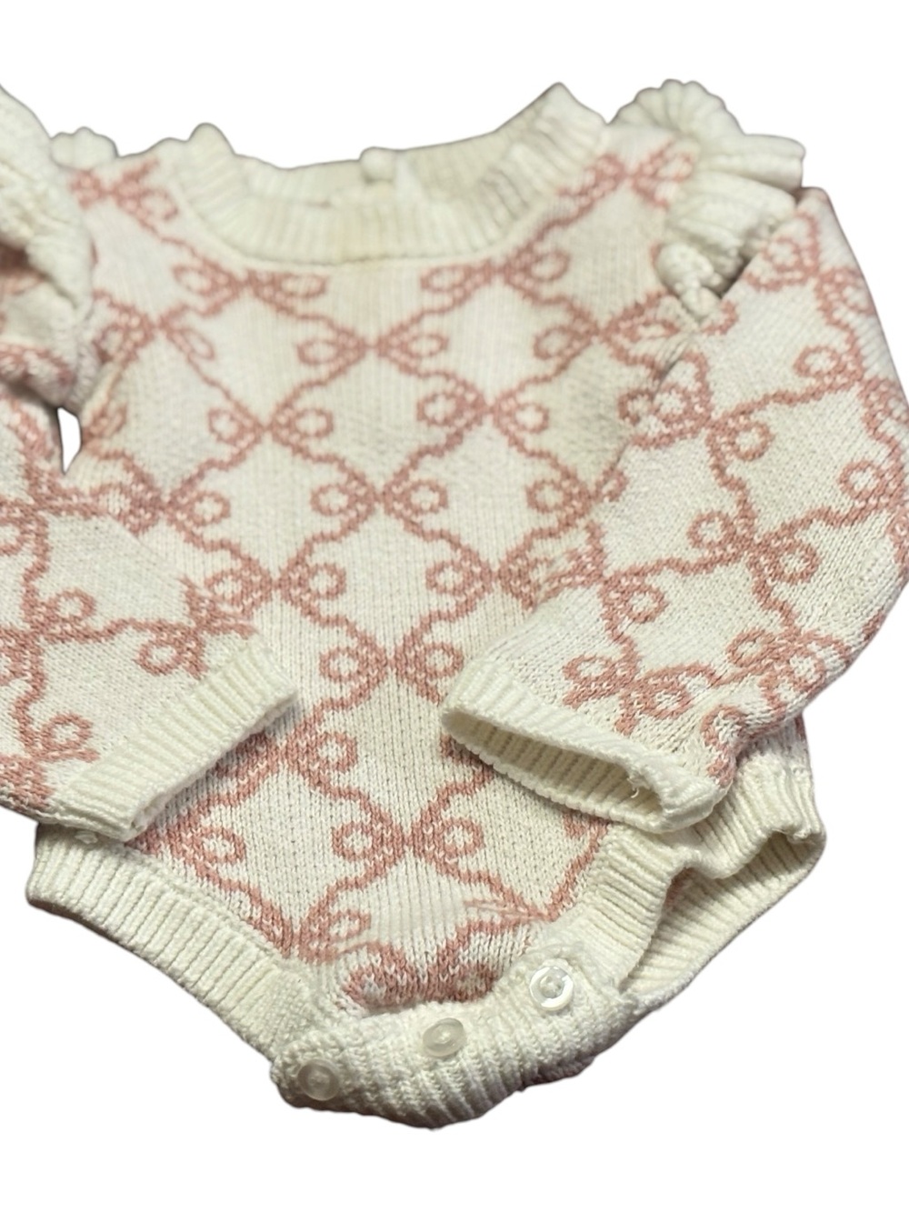 Nicole Miller sweater onesie with ribbon design, size 3/6 M